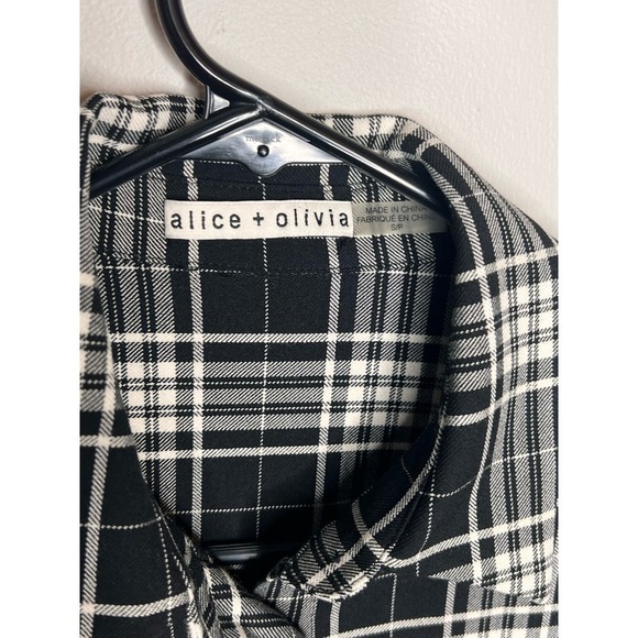Alice + Olivia Jem Plaid Ruffle Bell Sleeve Button Shirt Dress Black Women's S/P - Picture 9 of 13